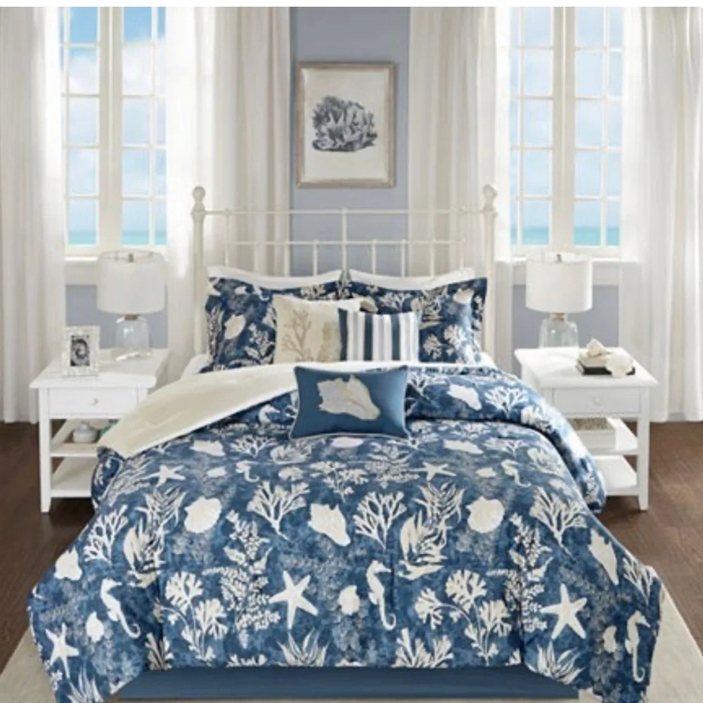 Madison Park Chatham Blue 7-piece Cotton Sateen Comforter Set Queen